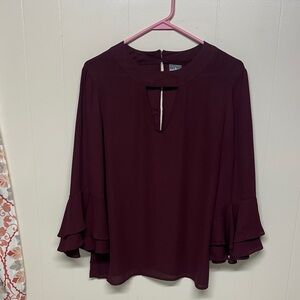 Soho Deep Burgundy Ruffle Sleeve Blouse